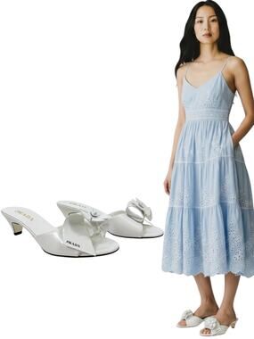 New Prada Spazzolato Flower Logo Leather Slide Sandals White Size 38